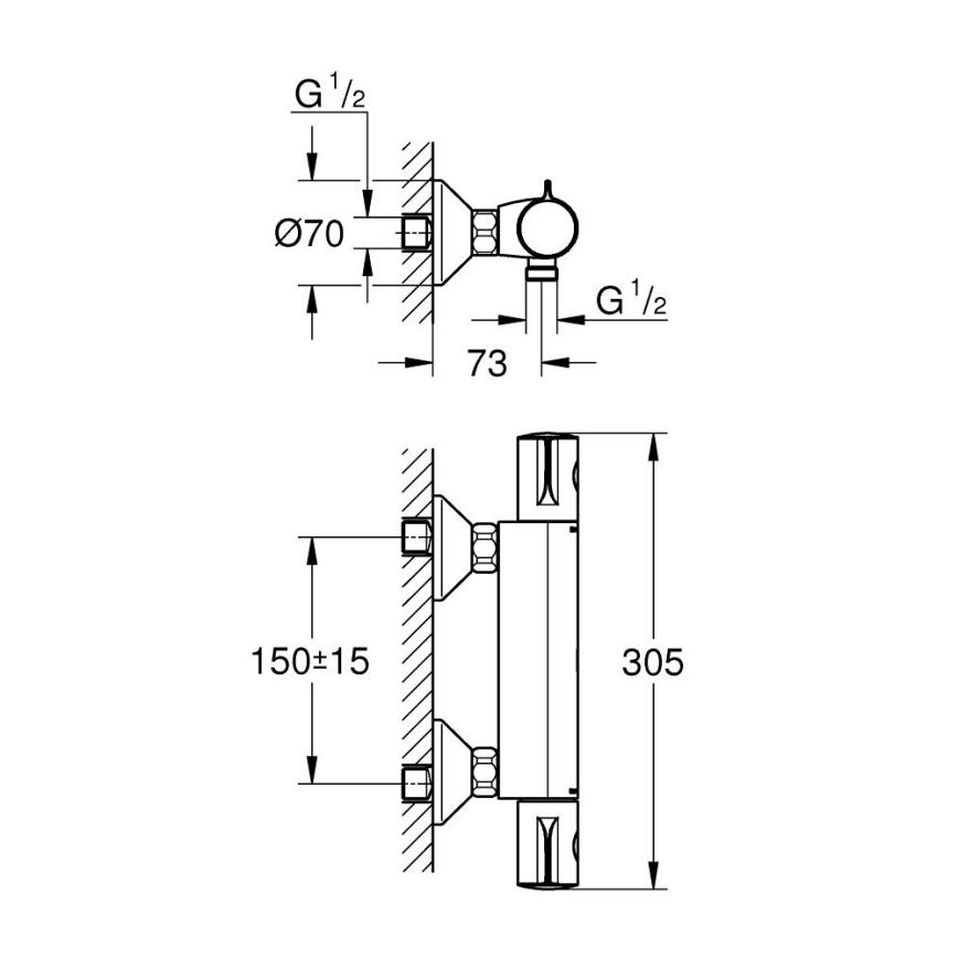 GROHE 34558000 - Thermostatische douchekraan GROHTHERM 800 DN 15 glanzend chroom