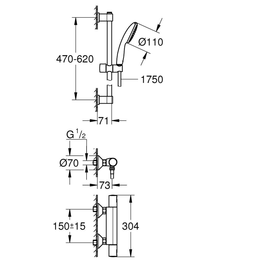 GROHE 345972431 - Doucheset met thermostatische kraan PRECISION START 12” 60