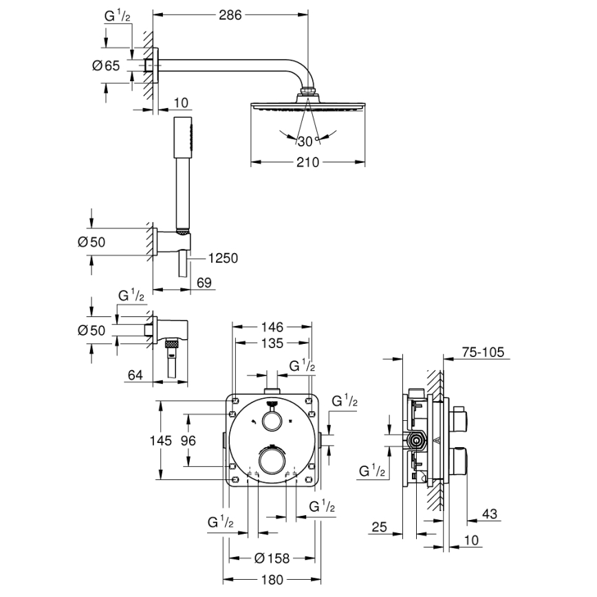 GROHE 34732000 - Doucheset GROHTHERM RAINSHOWER COSMOPOLITAN 210 286 mm chroom