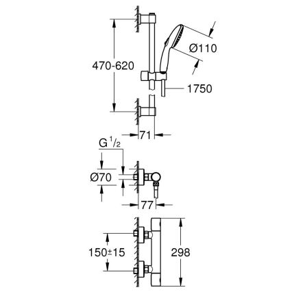 GROHE 34856000 - Doucheset met thermostatische kraan PRECISION GET 600 mm glanzend chroom