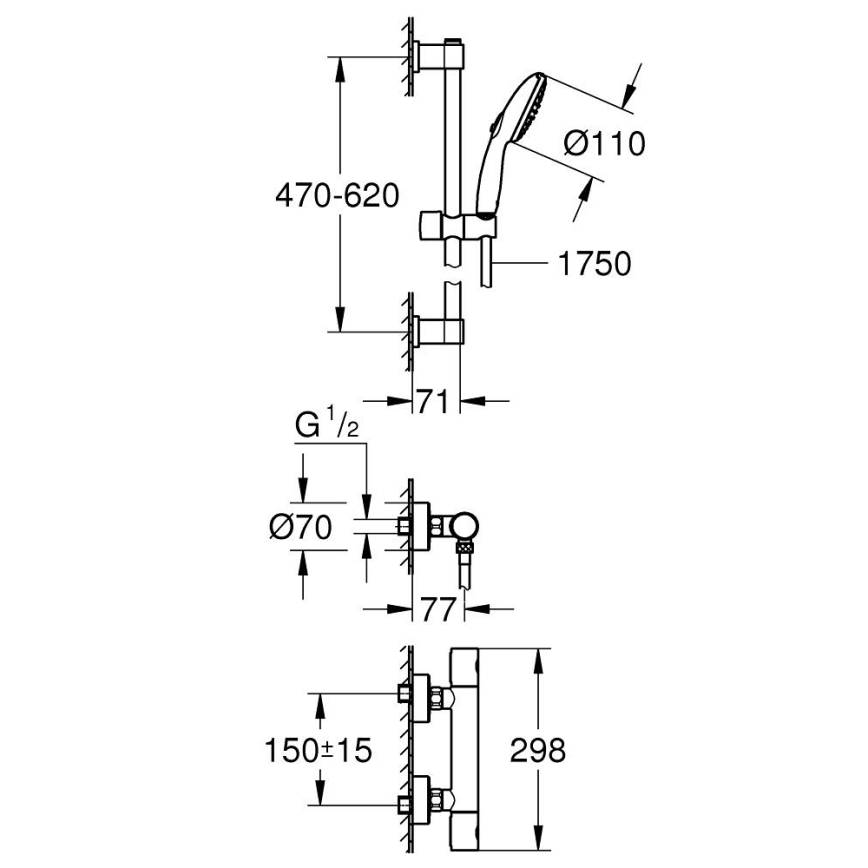 GROHE 34856000 - Doucheset met thermostatische kraan PRECISION GET 600 mm glanzend chroom