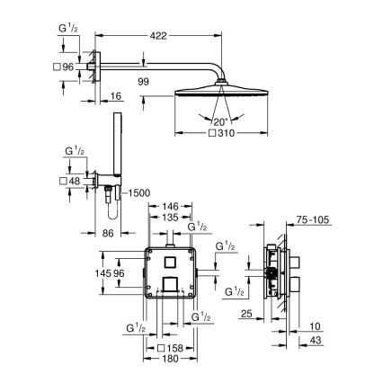 GROHE 34879000 - Inbouwdouchesysteem PRECISION CUBE 310 × 310 mm chroom