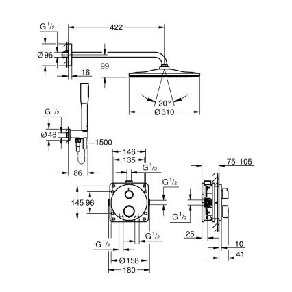GROHE 34880000 - Doucheset met inbouwthermostaat GROHTHERM SMARTCONTROL, glanzend chroom