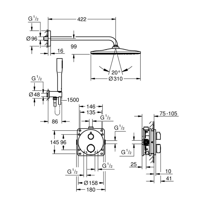 GROHE 34880000 - Doucheset met inbouwthermostaat GROHTHERM SMARTCONTROL, glanzend chroom