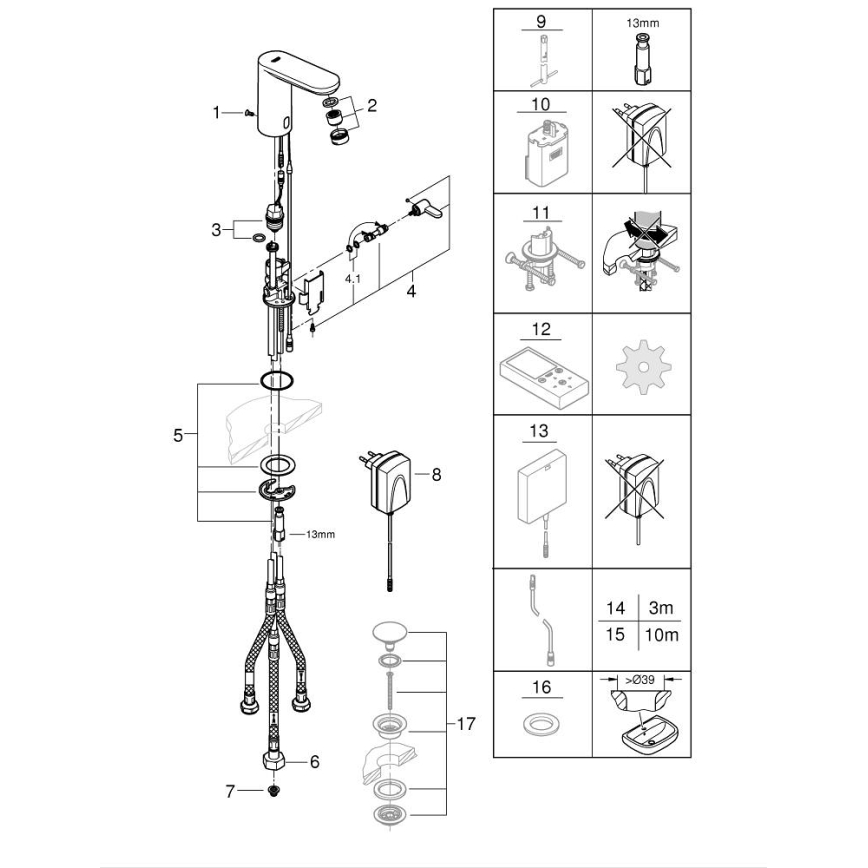 GROHE 36324001 - Infra-elektronische wastafelmengkraan EUROSMART COSMOPOLITAN E chroom