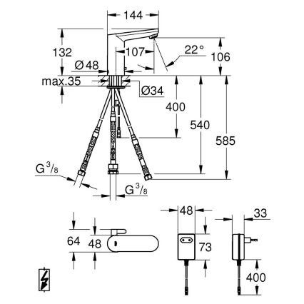 GROHE 36324001 - Infra-elektronische wastafelmengkraan EUROSMART COSMOPOLITAN E chroom