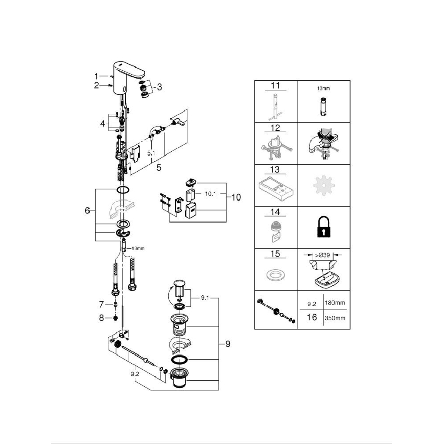 GROHE 36331001 - Wastafelkraan EUROECO 1 14” hoogglans chroom