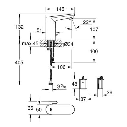 GROHE 36366002 - Elektronische wastafelmengkraan GET E glanzend chroom