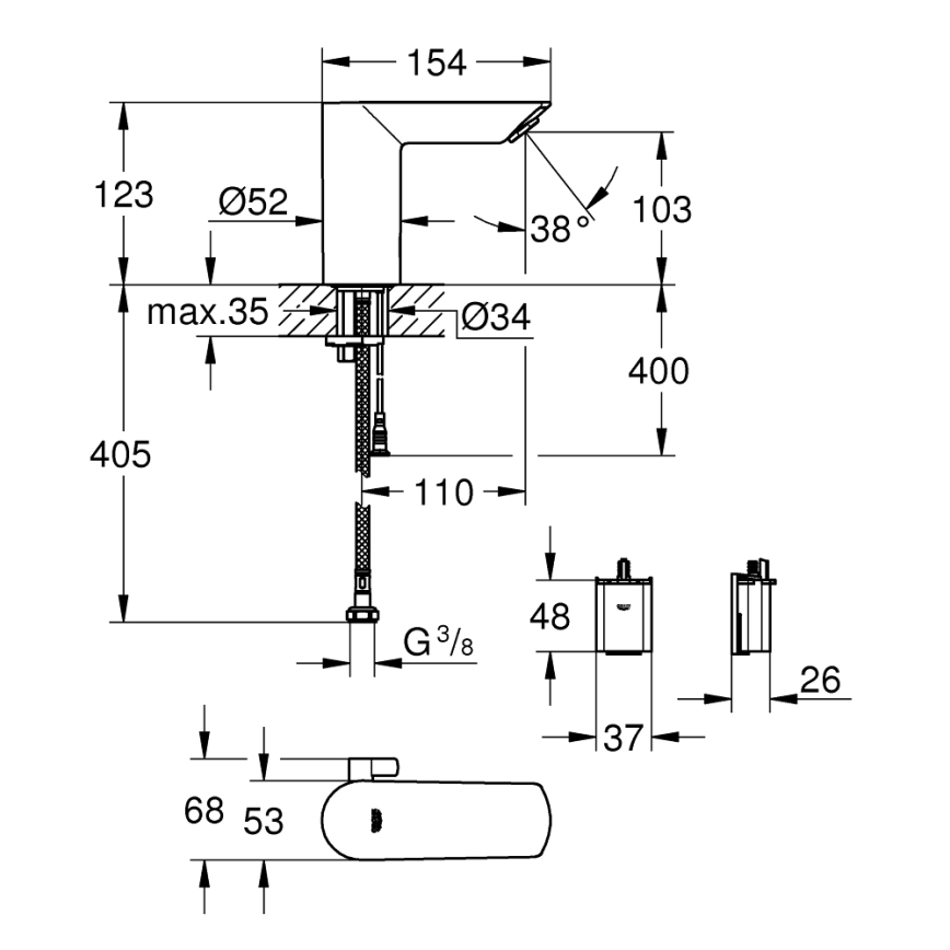 GROHE 36451000 - Elektronische wastafelkraan BAU COSMOPOLITAN E glanzend chroom