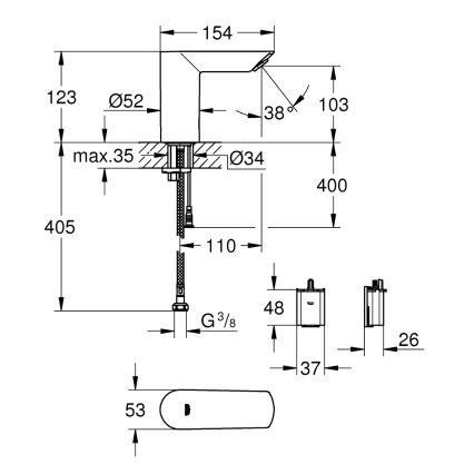 GROHE 36452000 - Infrarood elektronische wastafelkraan BAU COSMOPOLITAN E chroom