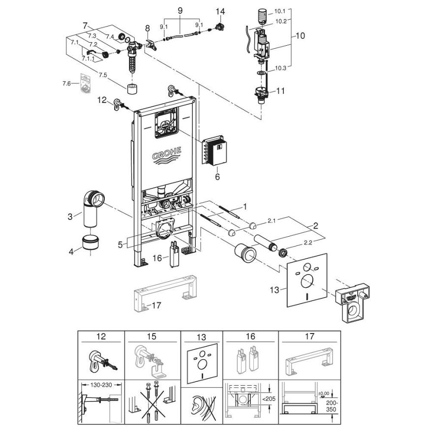 GROHE 36509SH0 - 4-in-1 set RAPID SLX 1,13 m roestvrij staal
