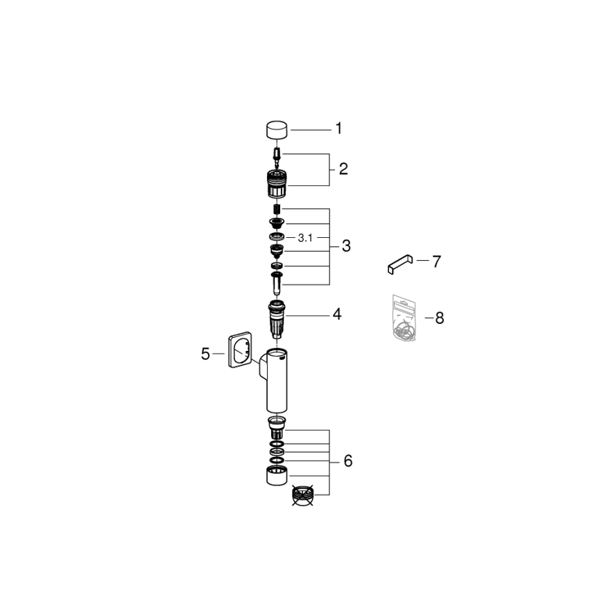 GROHE 37349000 - Drukspoelventiel RONDO A.S. 3” glanzend chroom