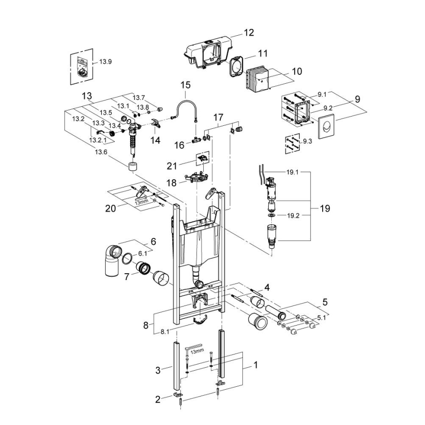 GROHE 3855800M - Muuraansluiting RAPID SL 130-230 mm glanzend chroom