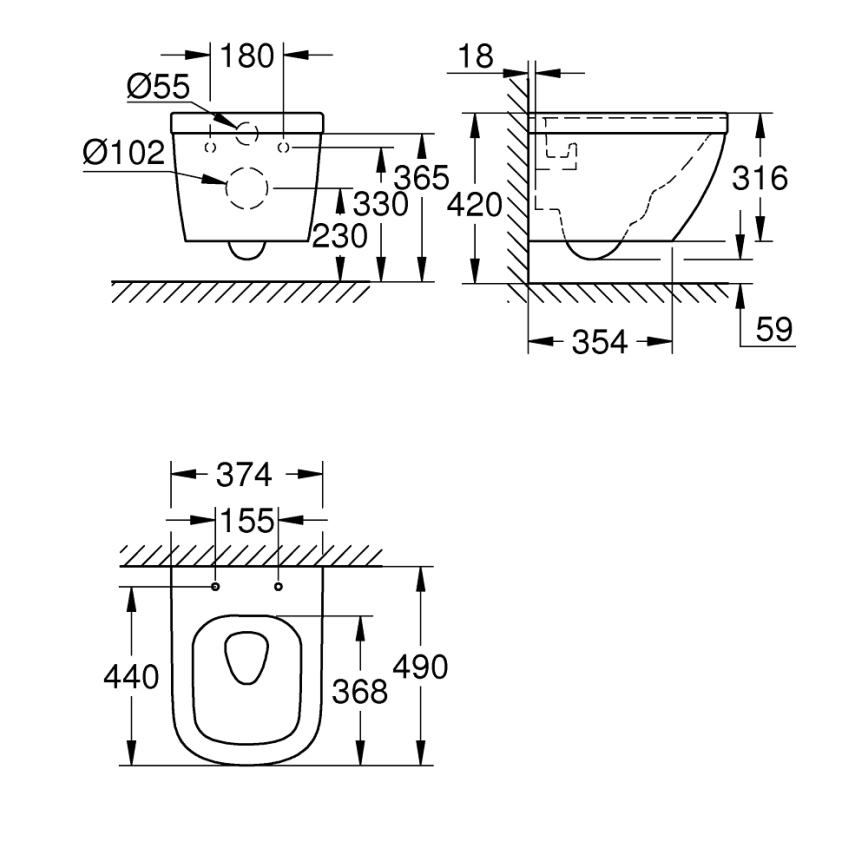 GROHE 39206000 - Wandcloset EURO CERAMIC 49 cm keramiek/wit