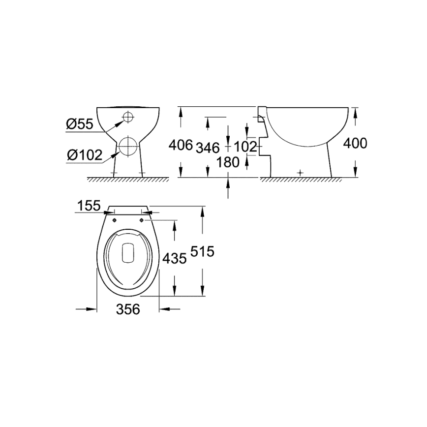 GROHE 39430000 - Staand WC BAU CERAMIC 515 x 356 x 406 mm keramiek/wit