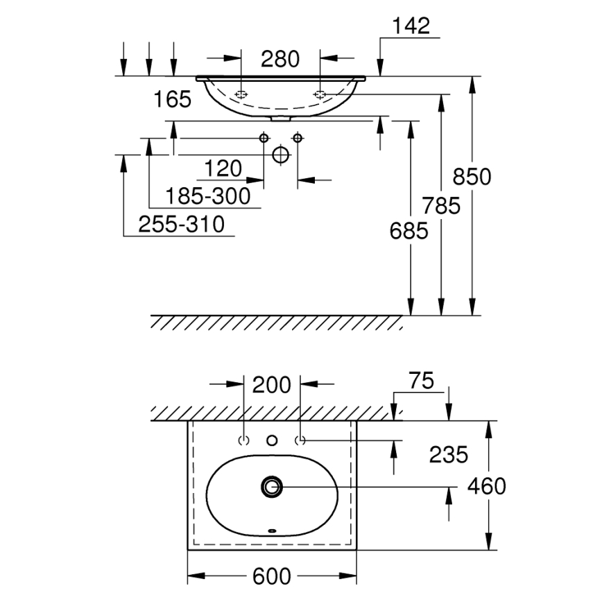 GROHE 3956800H - Wastafel ESSENCE 600 × 460 mm keramiek/wit