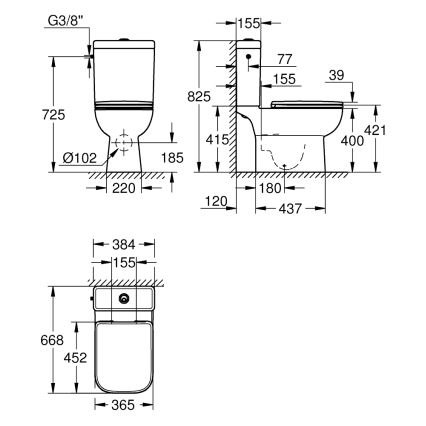 GROHE 39814000 - WC-combiset START EDGE 825 × 557 × 384 mm keramiek/DuroWhite