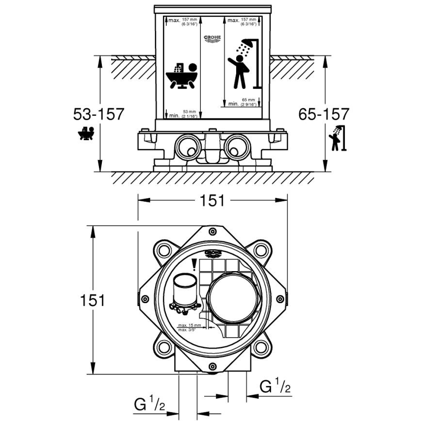 GROHE 45984001 - Inbouwset DN 15, messing