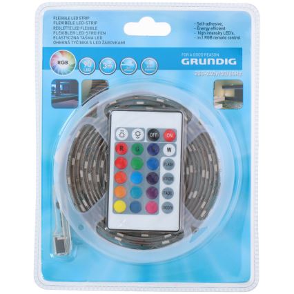 Grundig - Dimbare LED RGB Strip 3m LED/12W/230V + afstandsbediening