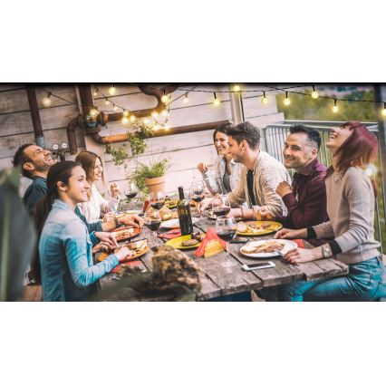 Grundig - LED Dimbaar zonne- ketting 50xLED/8 Functies 9,35m warm wit + afstandsbediening