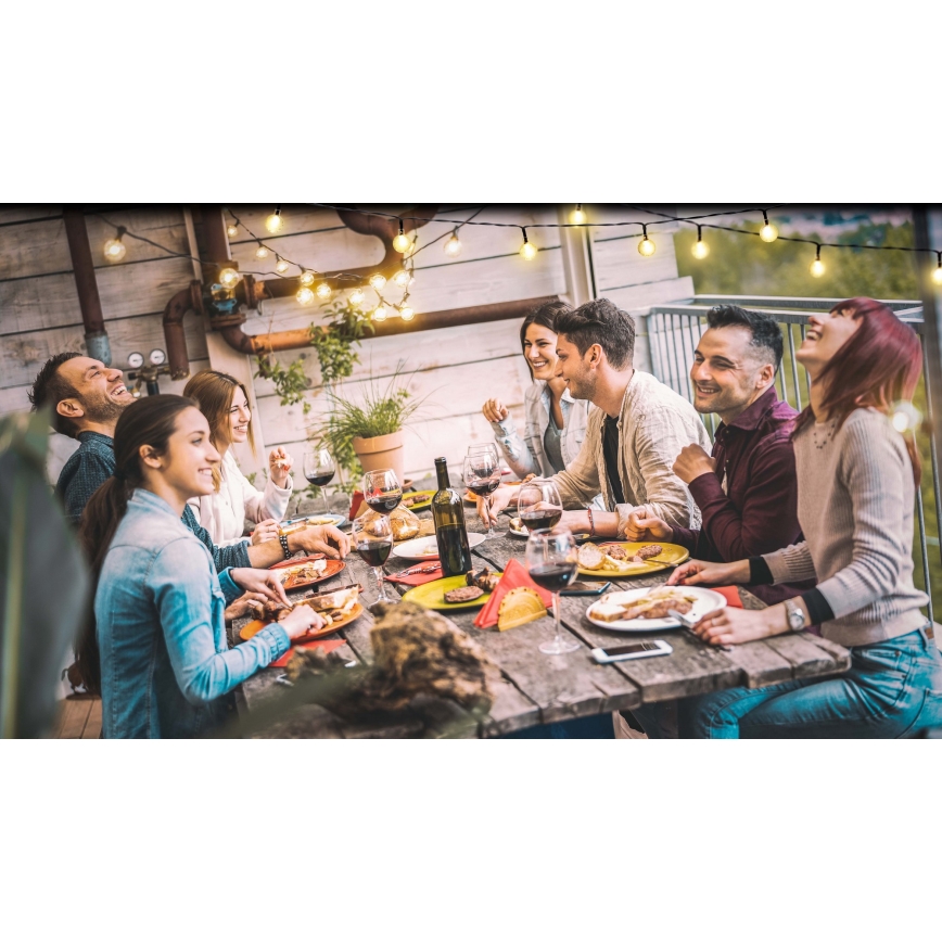 Grundig - LED Dimbaar zonne- ketting 50xLED/8 Functies 9,35m warm wit + afstandsbediening