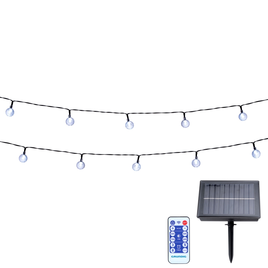 Grundig - LED Dimbaar zonne- ketting 50xLED/8 Functies 9,35m warm wit + afstandsbediening