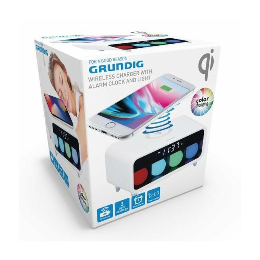 Grundig - Dimbare LED Nacht Lamp met wekker en draadloos opladen LED/5W/230V