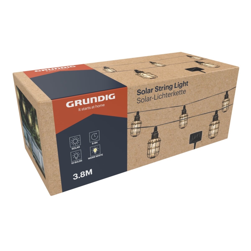 Grundig - LED Solar ketting 10xLED 3,8m IP44 warm wit