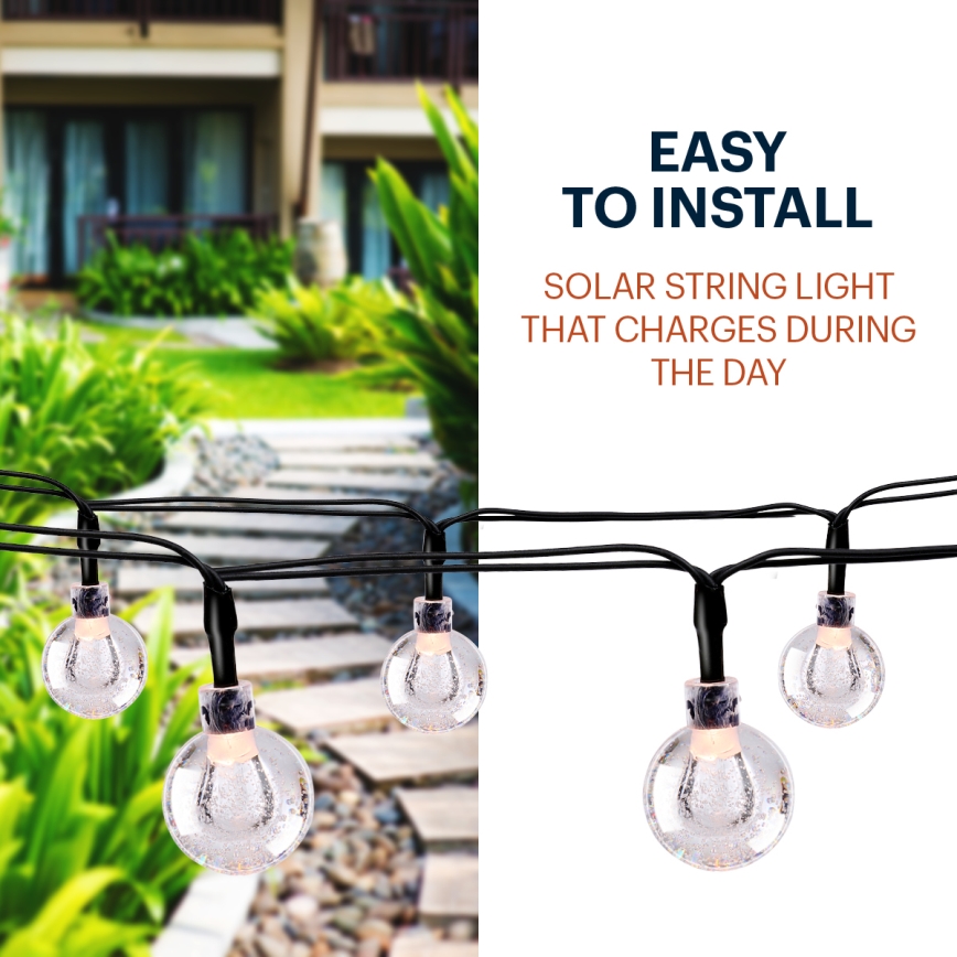 Grundig - LED Solar ketting 50xLED/8 Functies 6,9m warm wit