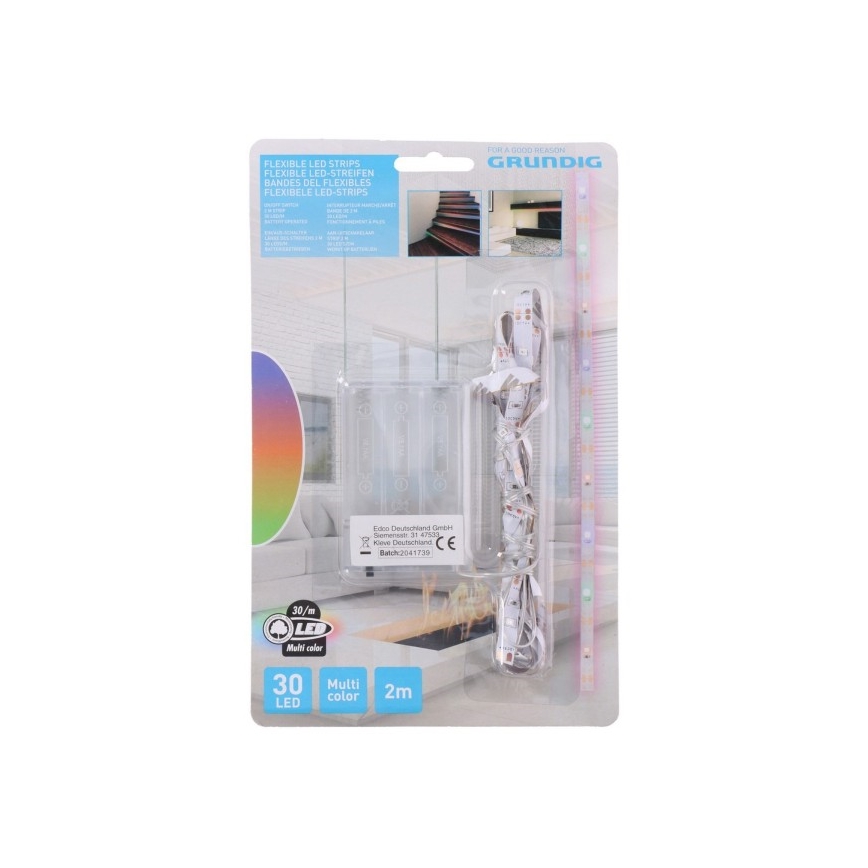Grundig - LED Strip 2m LED/3xAA Meerdere kleuren
