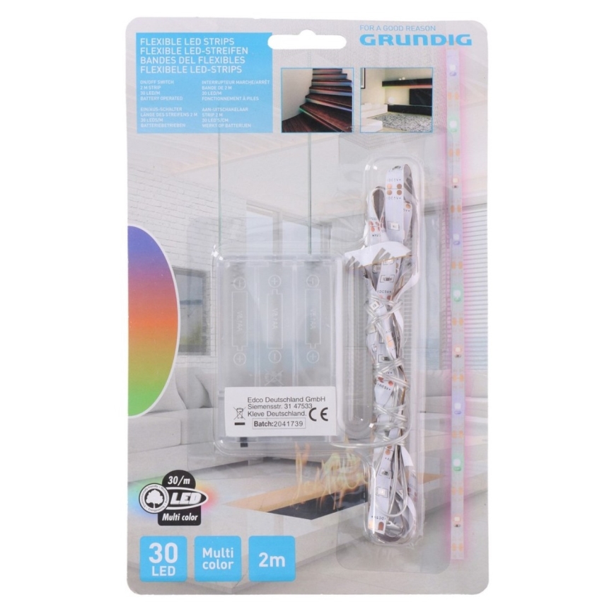 Grundig - LED Strip 2m LED/3xAA meerdere kleuren