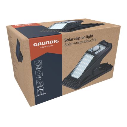 Grundig - LED Zonne-energie lamp met bewegings- en schemersensor CLIP-ON LED/9W/3,7V 1500 mAh IP44