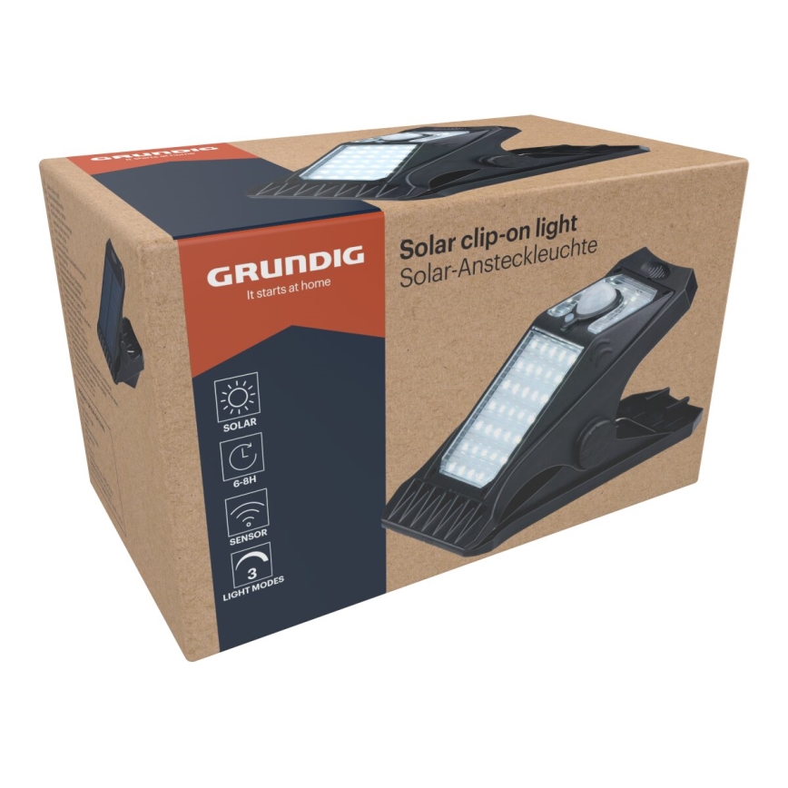 Grundig - LED Zonne-energie lamp met bewegings- en schemersensor CLIP-ON LED/9W/3,7V 1500 mAh IP44
