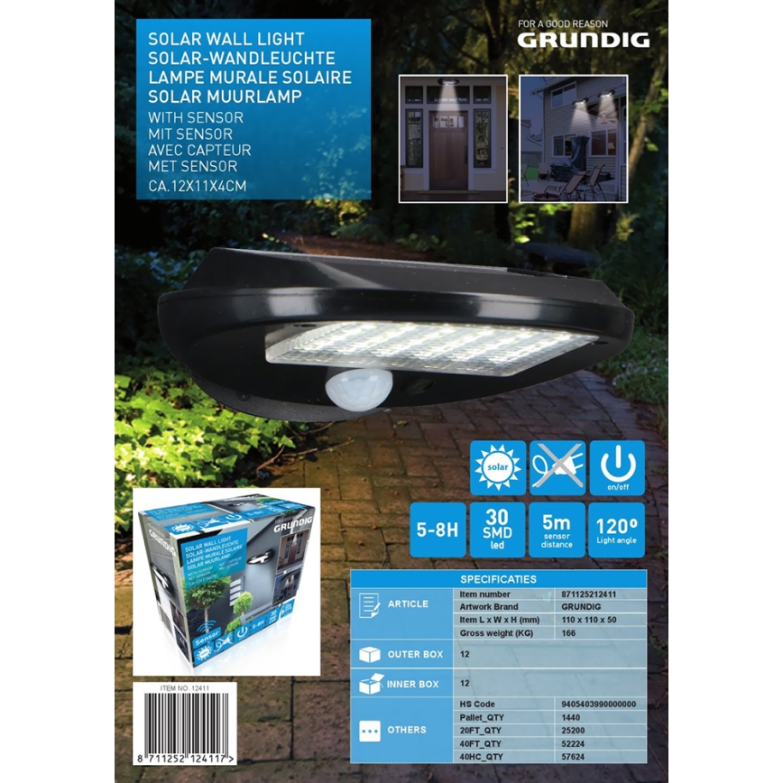 Grundig - SET 2x LED Solar wandlamp met sensor LED/3,2V