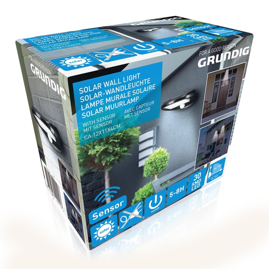 Grundig - SET van 2x LED zonne-wandlamp met bewegings- en schemersensor LED/3,2V 600 mAh