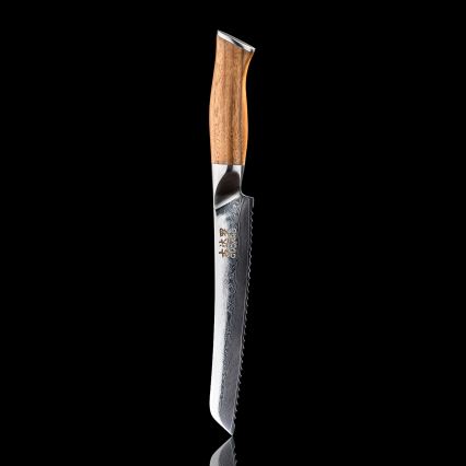 Gudaro - TAKUMI damast broodmes 8, 67 lagen staal, lemmet 20 cm, handvat van walnoot