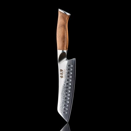Gudaro - Damast Santoku keukenmes TAKUMI 7, 67 lagen damaststaal, lemmetlengte 17,5 cm, walnoothandvat