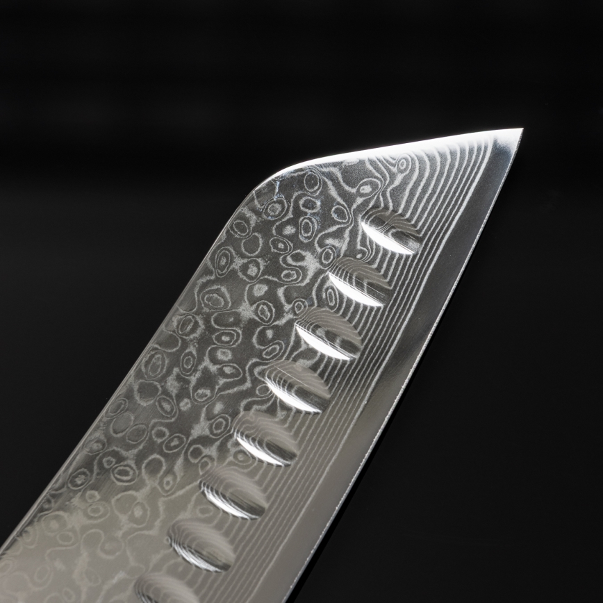Gudaro - Damast Santoku keukenmes TAKUMI 7, 67 lagen damaststaal, lemmetlengte 17,5 cm, walnoothandvat