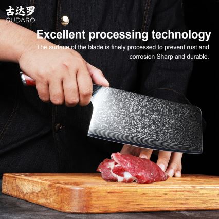 Gudaro - Damast keukenhakmes KENSHO 6,5, 67-laags staal, lengte 16,2 cm