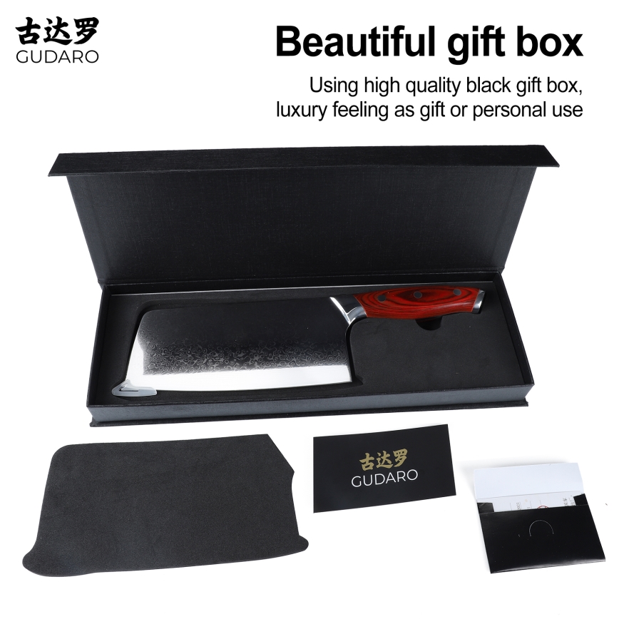 Gudaro - Damast keukenhakmes KENSHO 6,5, 67-laags staal, lengte 16,2 cm