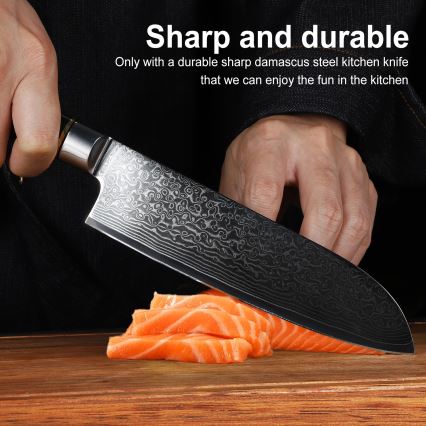 Gudaro - Damast Santoku keukenmes AKIRO 7, 67-laags damaststaal, lemmetlengte 17,5 cm, zwart