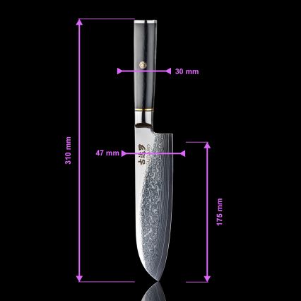 Gudaro - Damast Santoku keukenmes AKIRO 7, 67-laags damaststaal, lemmetlengte 17,5 cm, zwart
