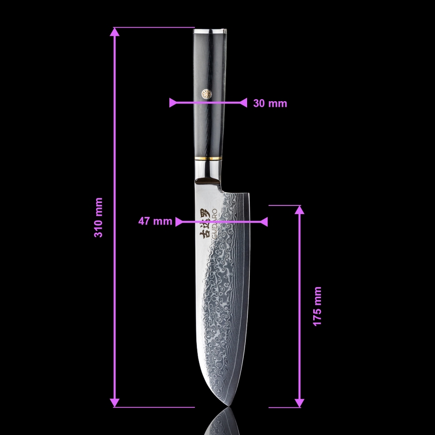 Gudaro - Damast Santoku keukenmes AKIRO 7, 67-laags damaststaal, lemmetlengte 17,5 cm, zwart