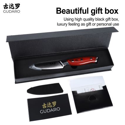 Gudaro - Damast keukenmes KENSHO 3,5, 67 lagen staal, lengte 9,5 cm