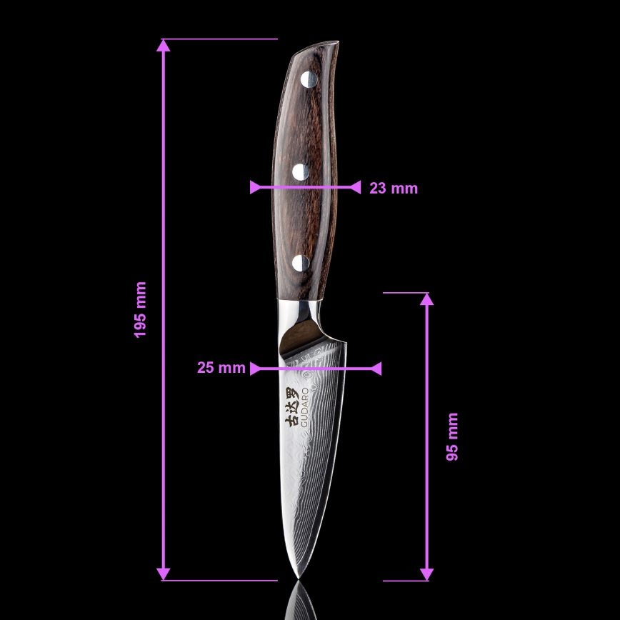 Gudaro - Damast keukenmes SHIRO 3,5, 67-laags staal, lengte 9,5 cm