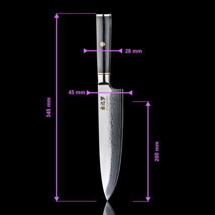 Gudaro - Damast koksmes AKIRO 8, 67-laags damaststaal, lemmet 20 cm, zwart