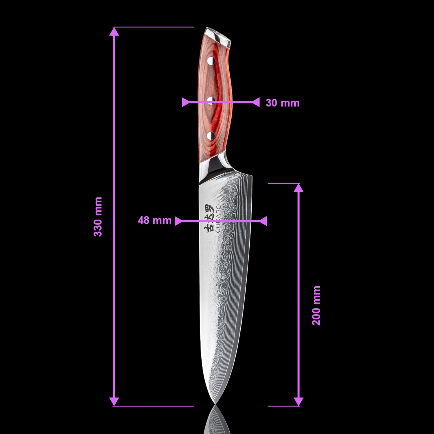 Gudaro - Damast koksmes KENSHO 8, 67-laags damaststaal, bladlengte 20 cm