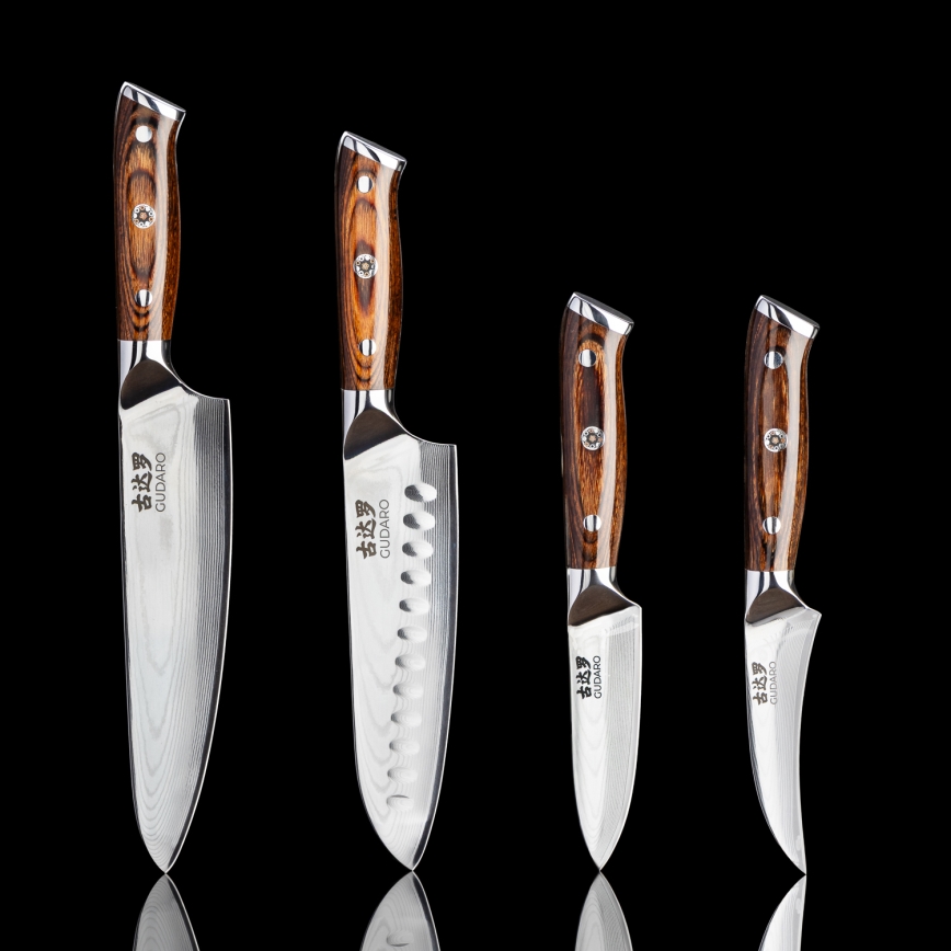 Gudaro - Damast Santoku keukenmes FENG 7,5, 67-laags staal, lemmetlengte 18 cm