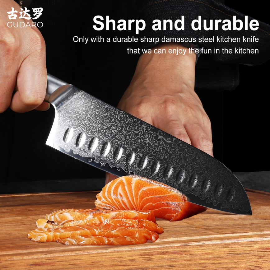 Gudaro - Santoku-keukenmes HIKARI 7, 67-laags damaststaal, lengte 17,5 cm