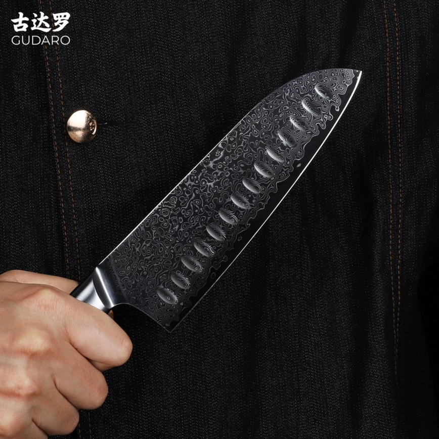 Gudaro - Santoku-keukenmes HIKARI 7, 67-laags damaststaal, lengte 17,5 cm